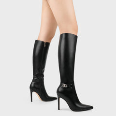 Black Matte Working Girl Stiletto Faux Leather Boots