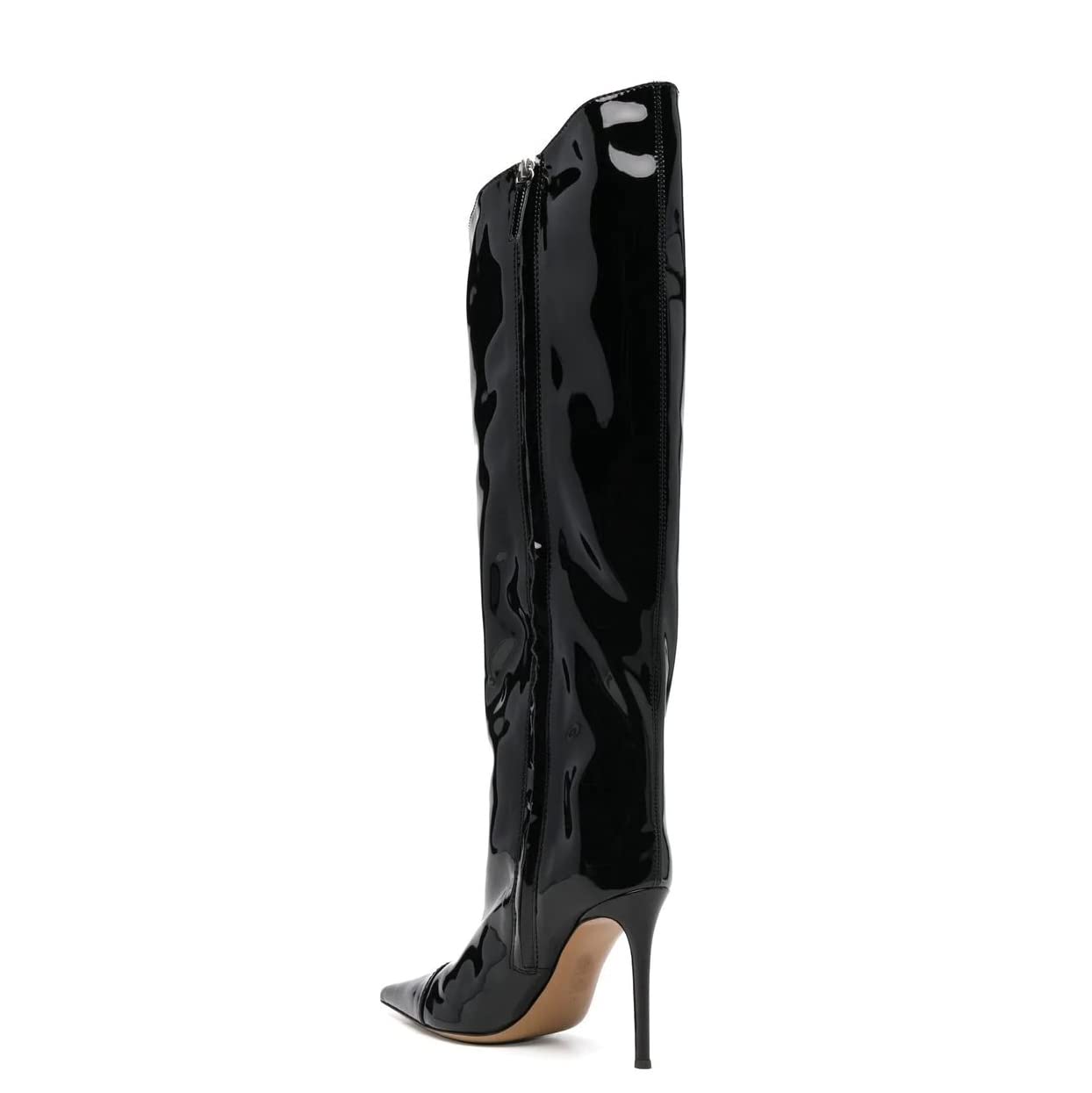 Black Fashion Forward Metallic Knee High Stiletto Boots