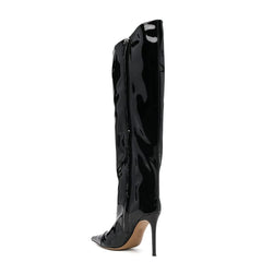 Black Fashion Forward Metallic Knee High Stiletto Boots
