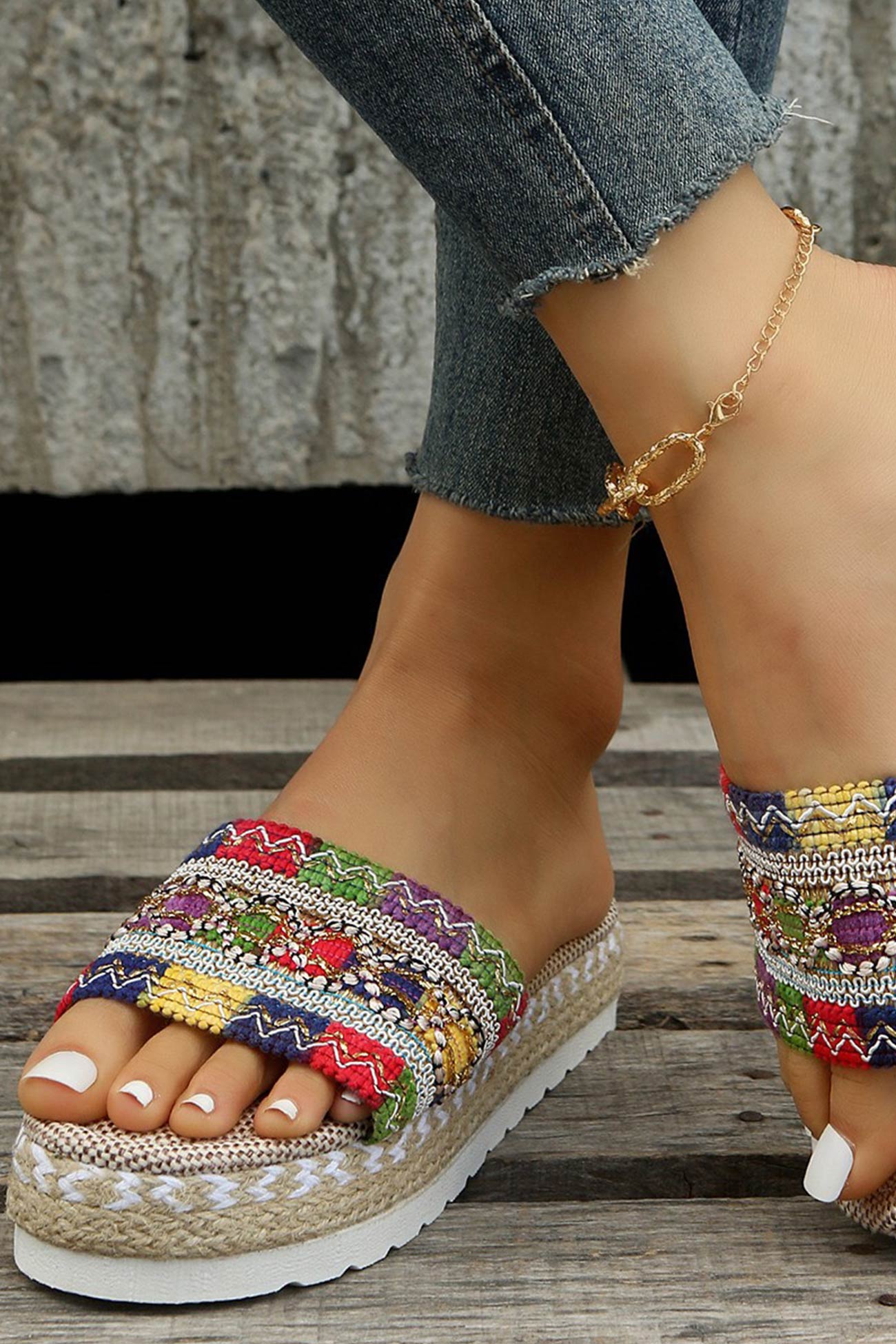 New Fashion Spring Outfit Bohemian Linen Rope Platform Sandals
