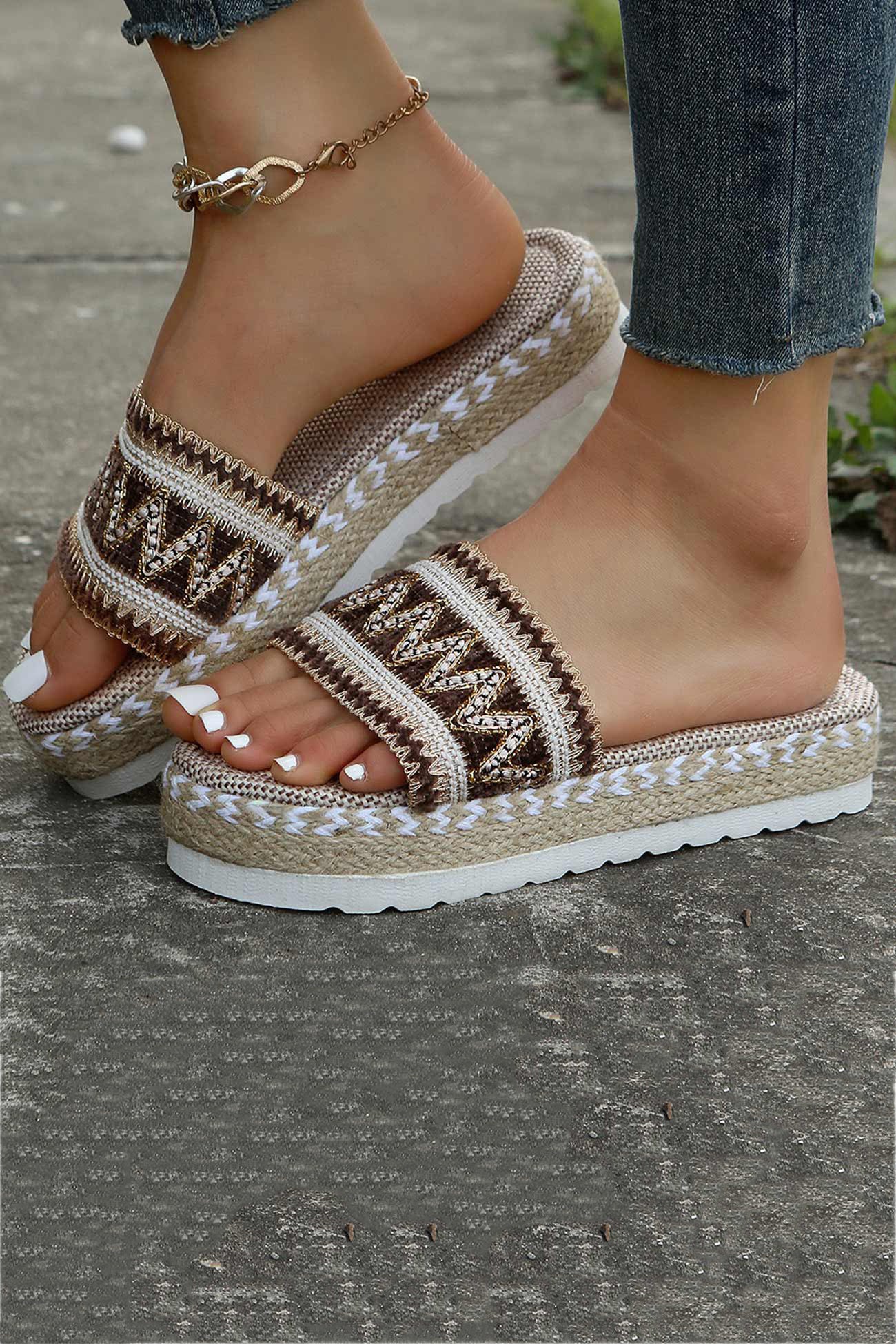 New Fashion Spring Outfit Bohemian Linen Rope Platform Sandals