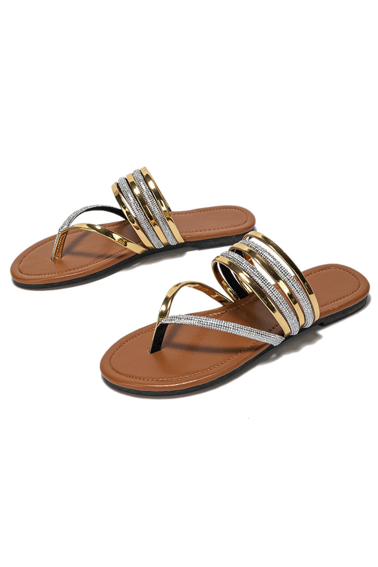 New Fashion Spring Outfit Boho Metallic Thong Sandals