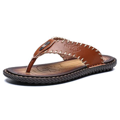 Medium Brown Men's Leather Flip Flop Sandals
