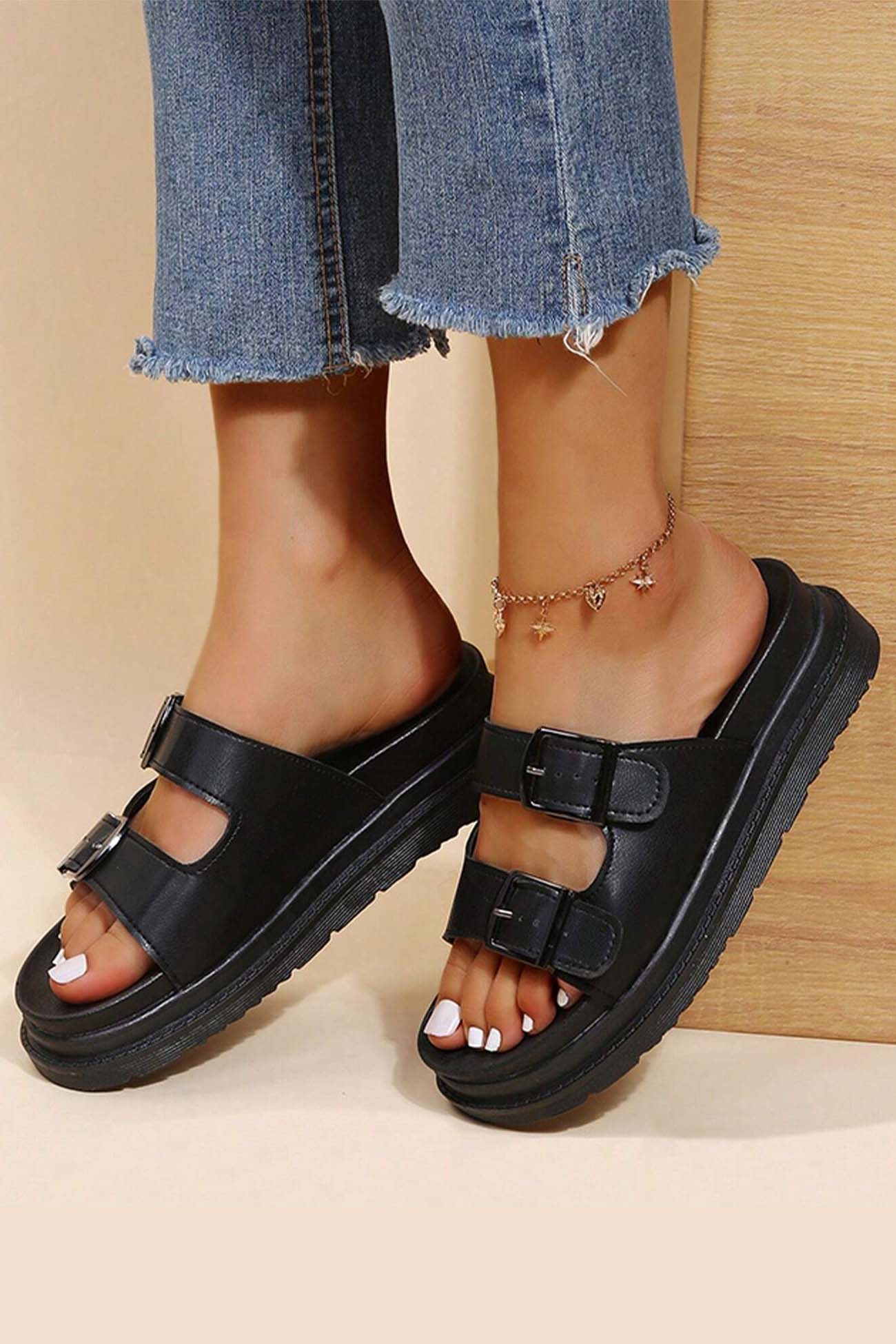 New Fashion Spring Outfit Buckle Platform Slide Sandals