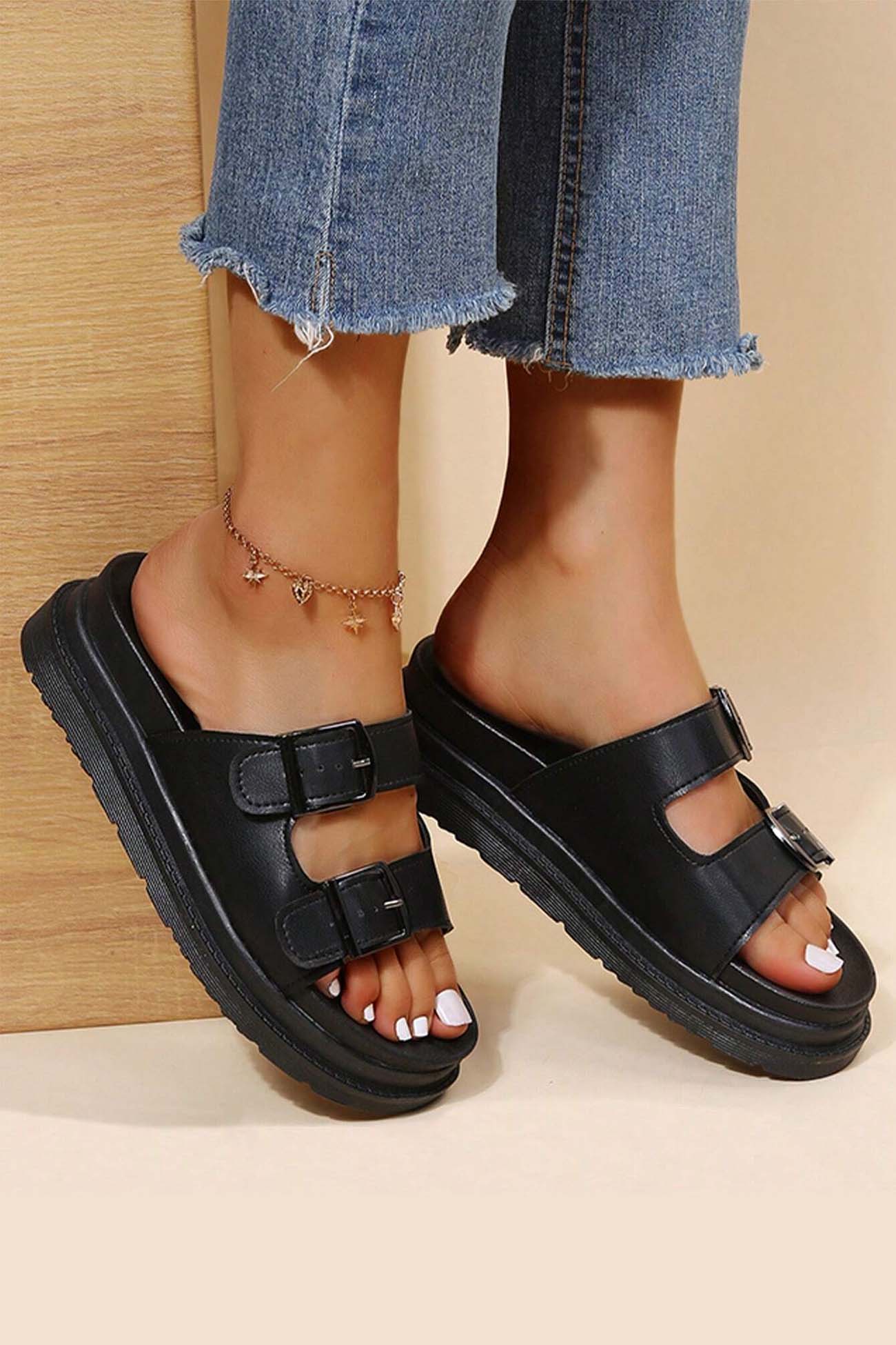 New Fashion Spring Outfit Buckle Platform Slide Sandals