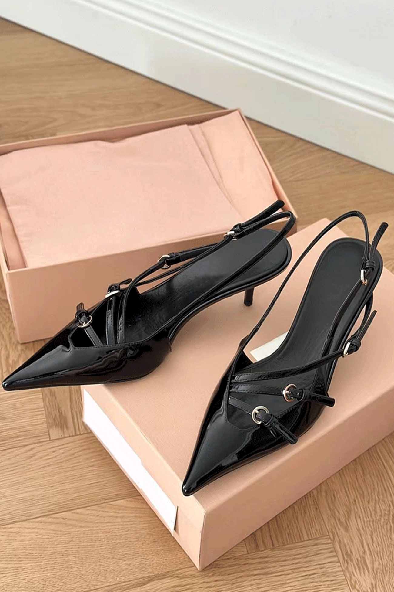 New Fashion Spring Outfit Buckle Pointed Toe Slingback High Heels