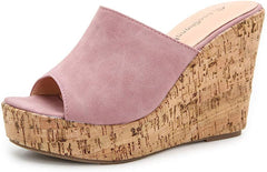 Soft Vegan Leather Navy Blue Cork Style Wedge Sandals