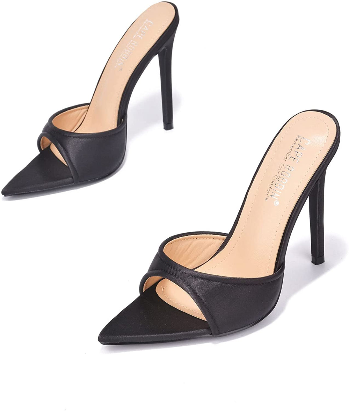 Refined Black Stiletto High Heels Pointed Open Toe Shoes Heels