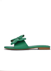 Summer Black Vegan Leather Bow Knot Flat Sandals