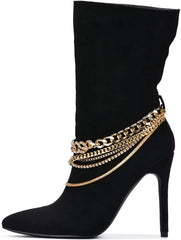 Faux Suede Black Pointed Toe Sock Ankle Booties