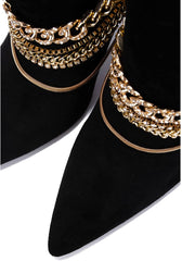 Faux Suede Black Pointed Toe Sock Ankle Booties