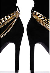 Faux Suede Black Pointed Toe Sock Ankle Booties