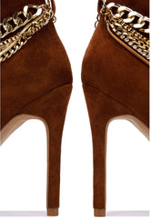 Faux Suede Brown Pointed Toe Sock Ankle Booties