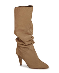 Slouchy Brown Kitten Heel Wide Calf Boots