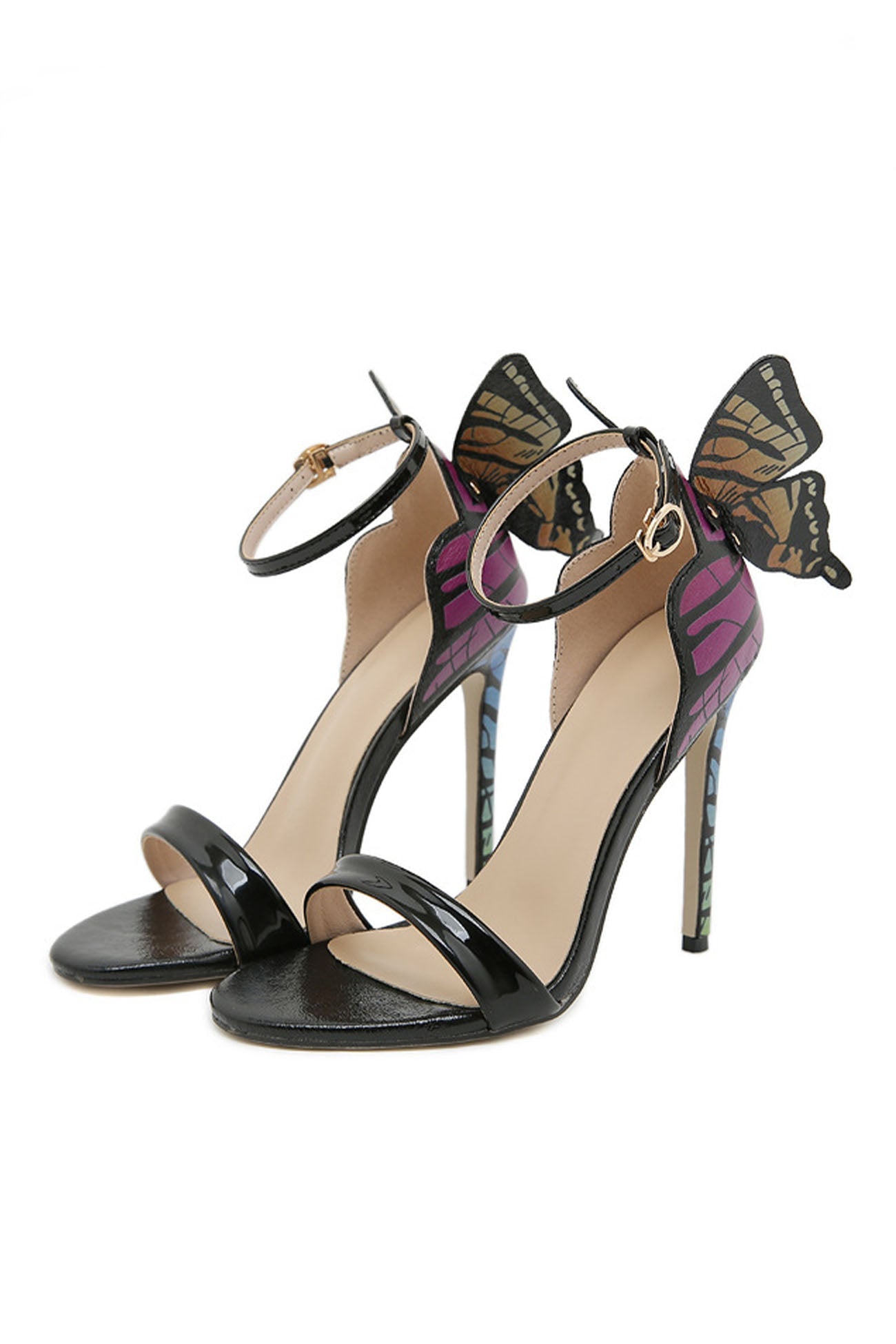 New Fashion Spring Outfit Contrast Butterfly Ankle Strap High Heels