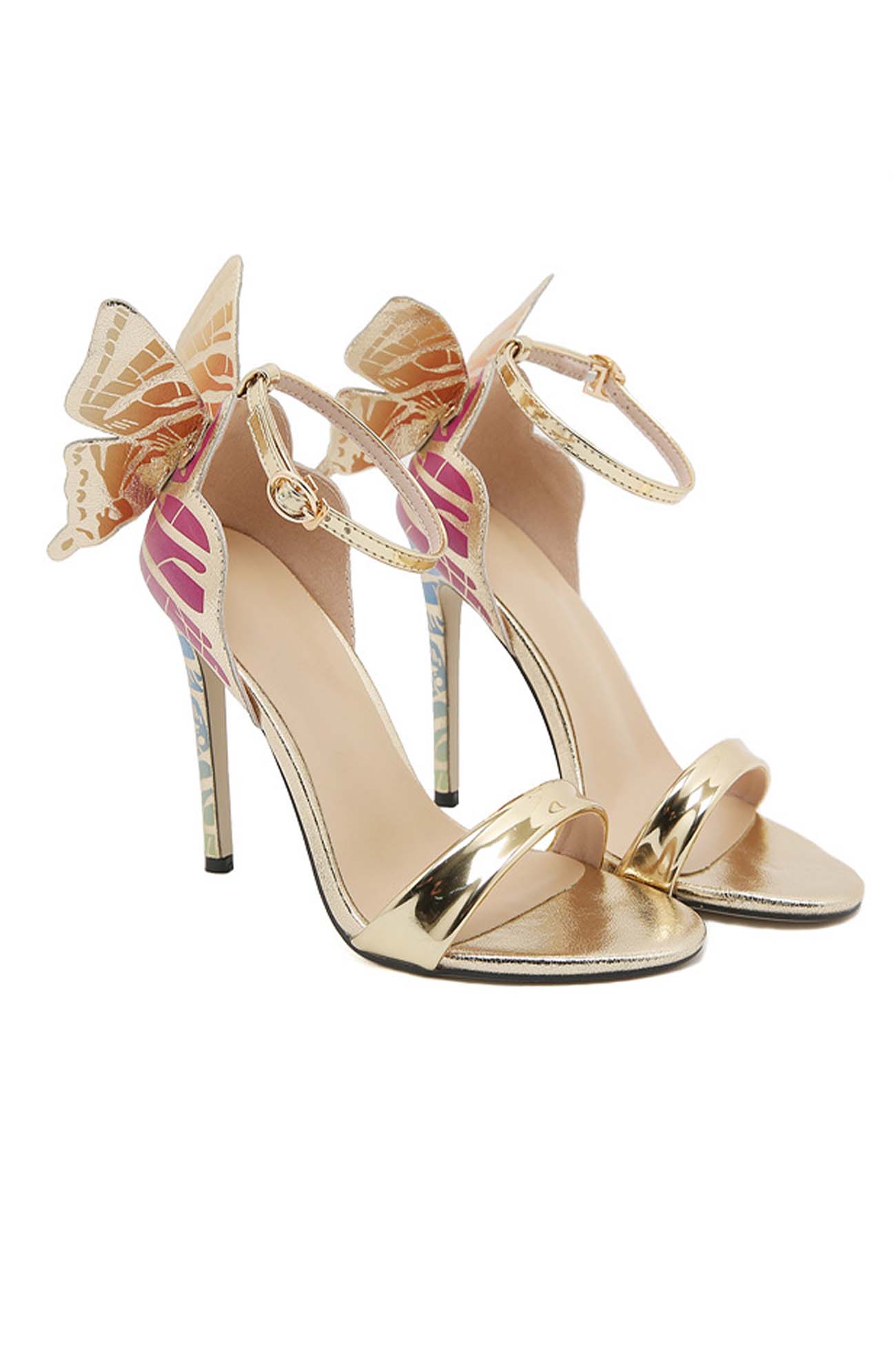 New Fashion Spring Outfit Contrast Butterfly Ankle Strap High Heels