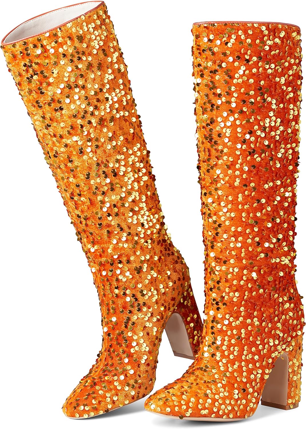 Black Rhinestone Sequin Square Toe Mid Calf Boots