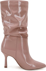 Mid Calf Pink Faux Leather High Stiletto Boots