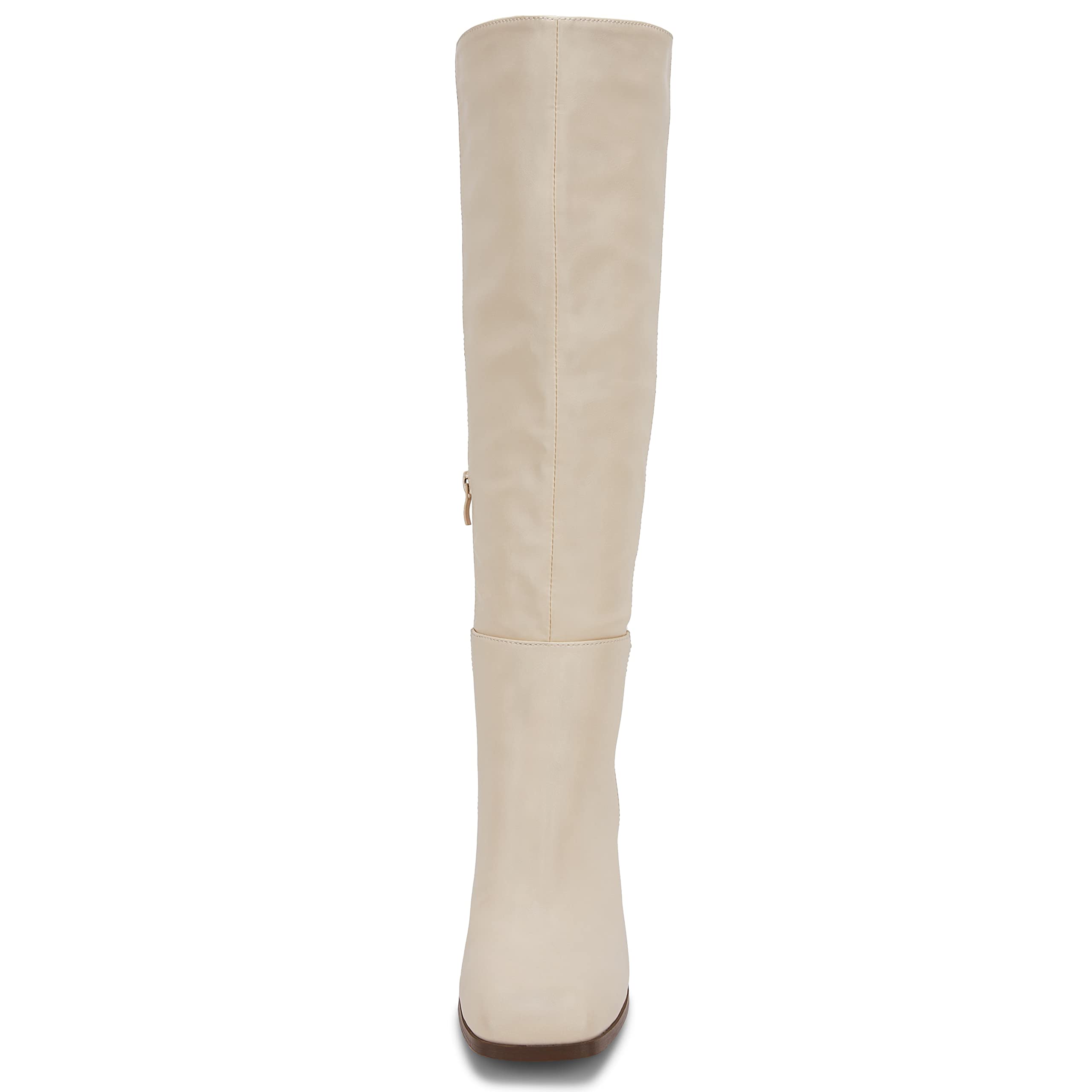 Creamy Beige Fashionable Chunky Heel Knee High Boots
