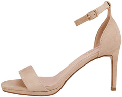 Nude Suede Ankle Strap Pump Heeled Sandals