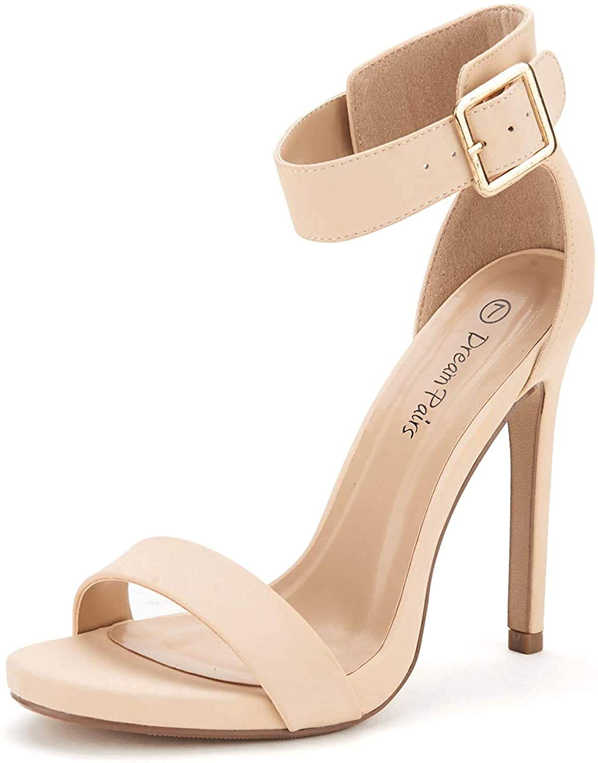 Nude Ankle Strap Pumps Heel Sandals