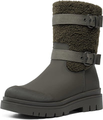 Fur Lining Olive Green Waterproof Mid-Calf Outdoor Boots