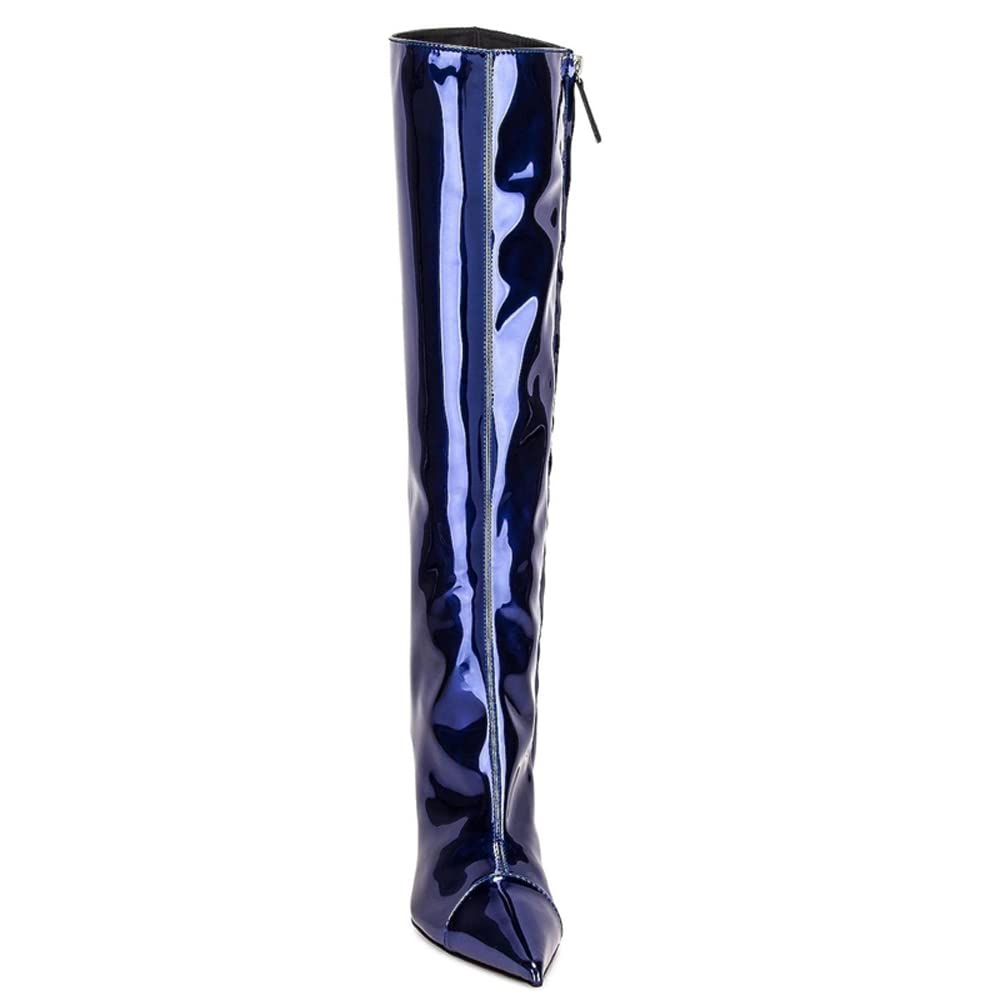 Dark Blue Fashion Forward Metallic Knee High Stiletto Boots