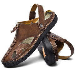 Dark Brown Men's Leather Anti-Slip Outdoor Sandals