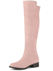 Dust Pink Suede Knee High Side Zipper Boots