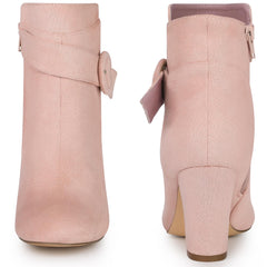 Dust Pink Chic Suede Round Toe Buckle Heel Ankle Boots