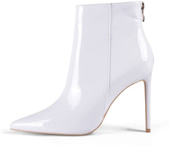 Fashion White PU Pointed Toe Heeled Ankle Booties