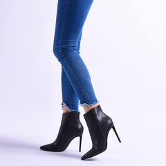 Fashion Black Matte Pointed Toe Heeled Ankle Booties