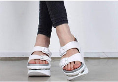 Vegan Leather White Slip On Chunky Platform Sandals