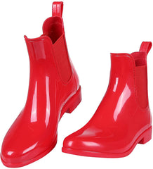 Short Ankle Rain Boots Red Lightweight Rubber Waterproof Booties
