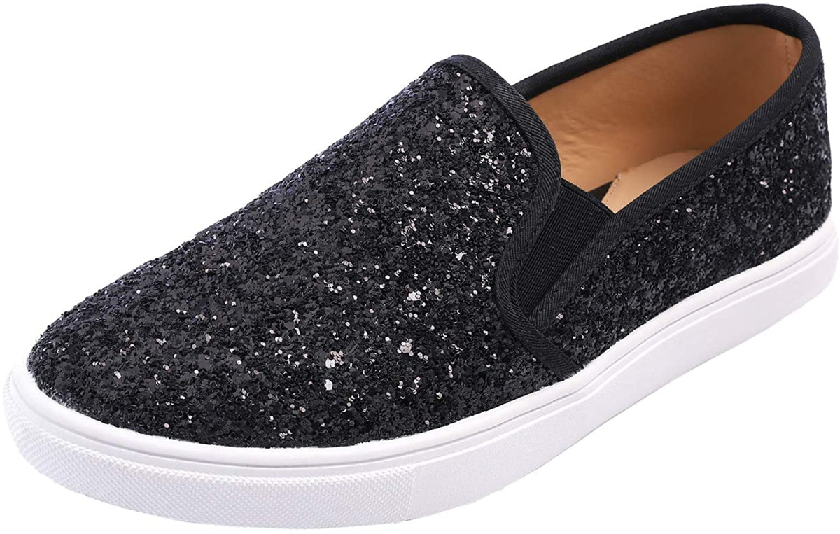 Fashion Slip-On Black Glitter Casual Flat Loafers