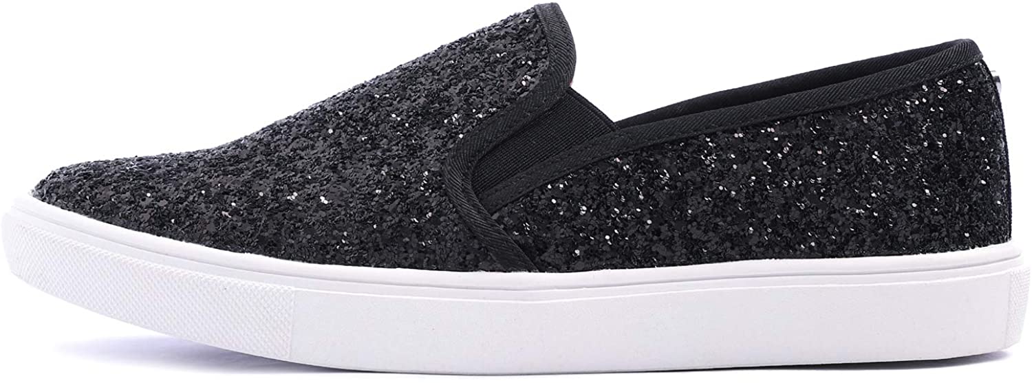 Fashion Slip-On Black Glitter Casual Flat Loafers