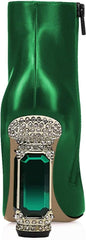 Black Crystal Block Heel Stone Embellished Ankle Boots