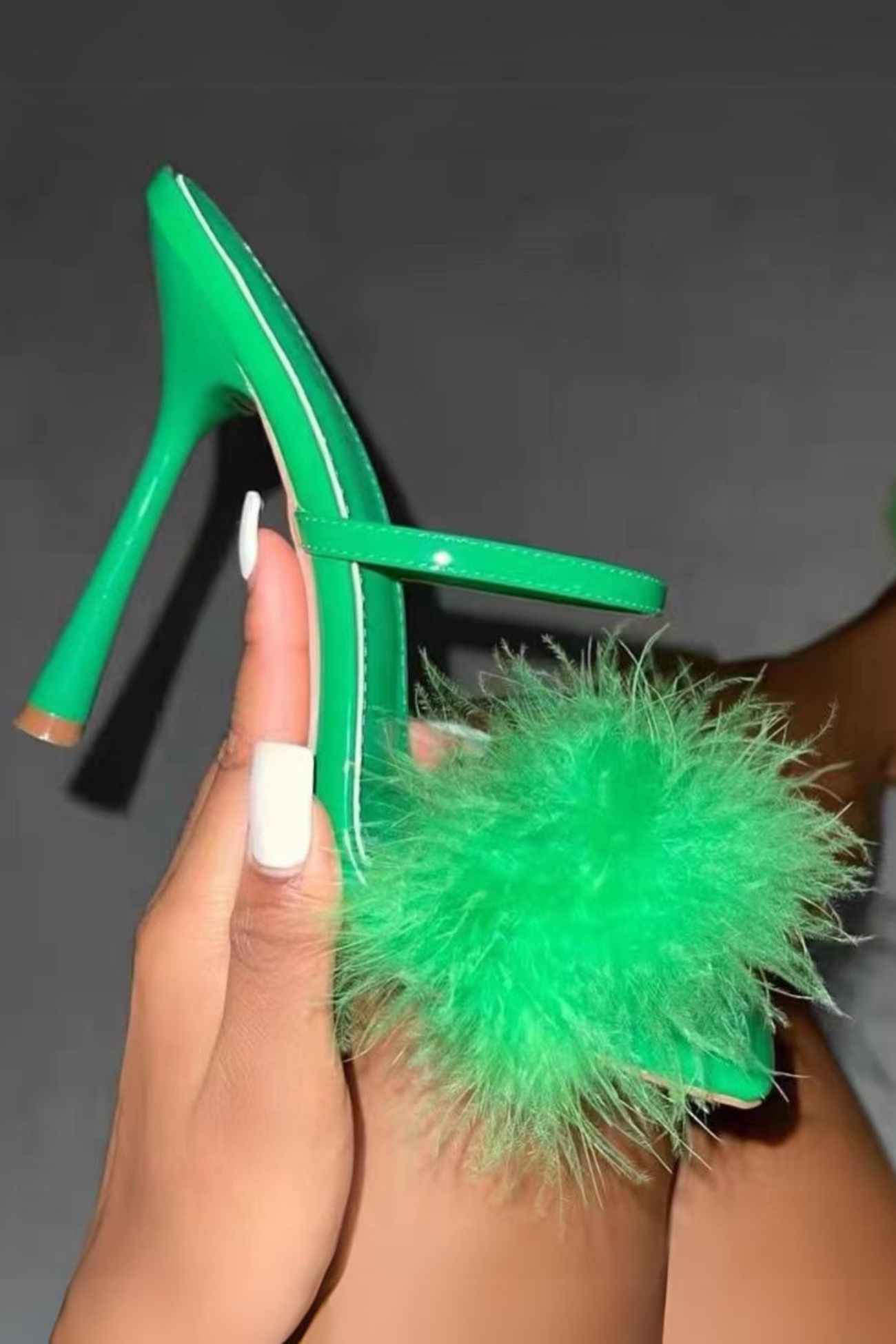 New Fashion Spring Outfit Feather Slide-On High Heel Sandals