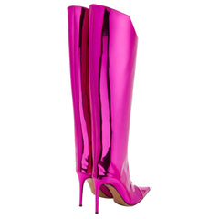 Fuchsia Fashion Forward Metallic Knee High Stiletto Boots