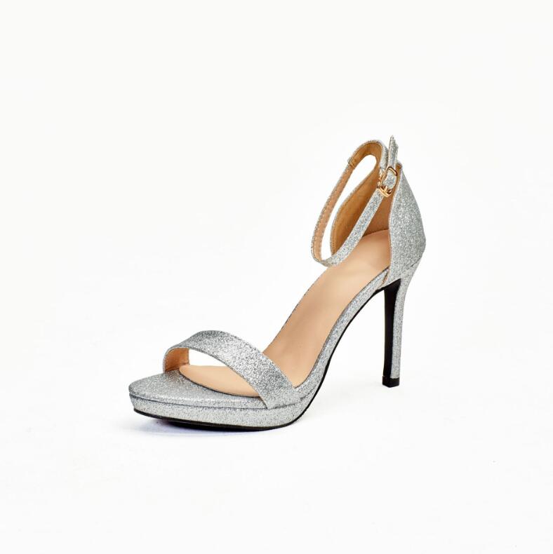 Glitter Ankle Strap Open Toe High Heels For Small Feet MS137