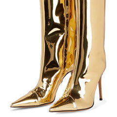 Gold Fashion Forward Metallic Knee High Stiletto Boots