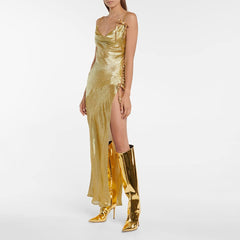 Gold Fashion Forward Metallic Knee High Stiletto Boots