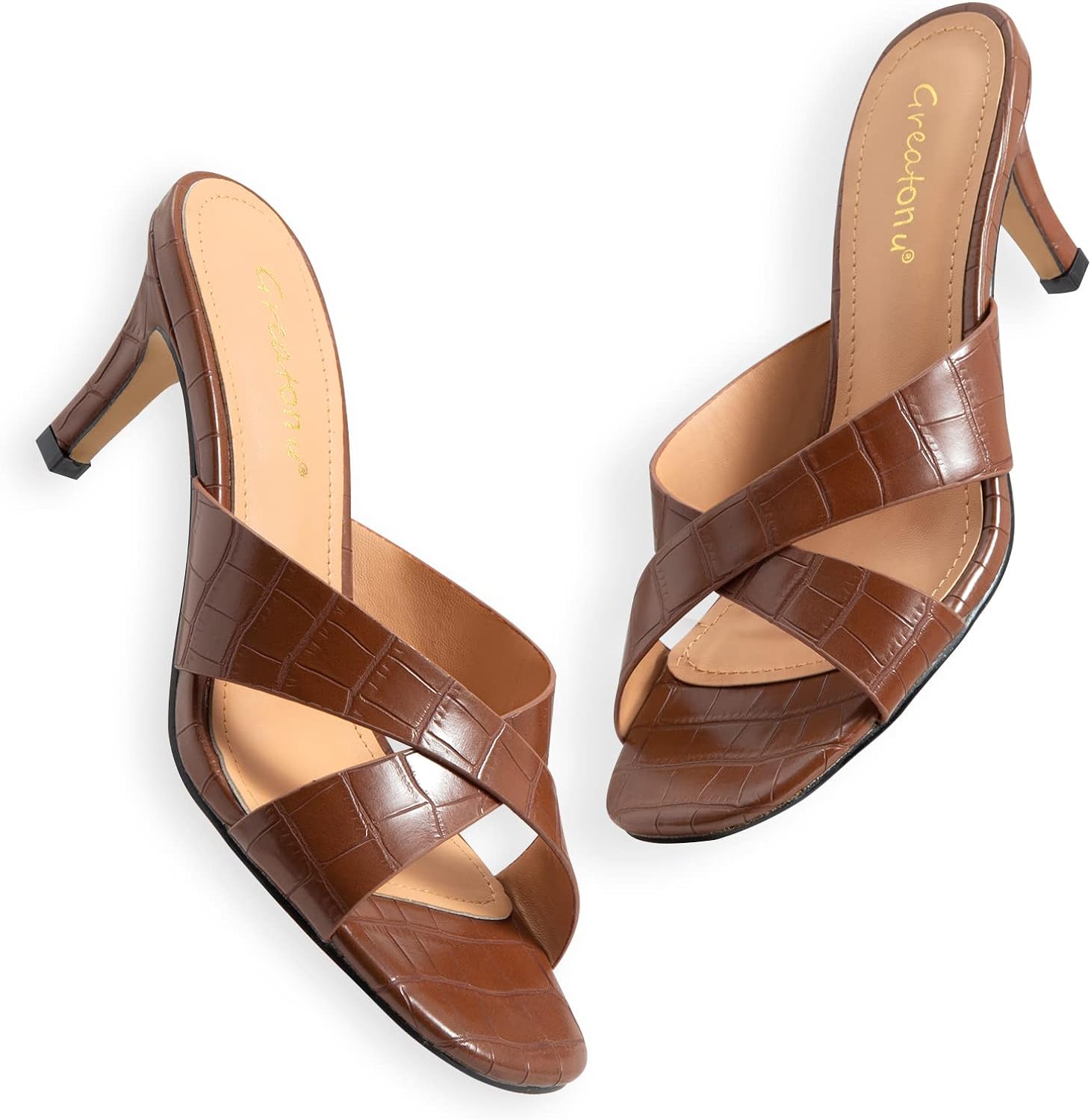 Black Criss Cross Open Toe Kitten Heel Sandals