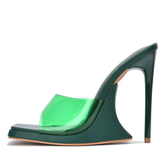 Green Exotic Open Toe Mule Heels