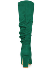 Green Slouchy Pointy Toe Knee High Boots