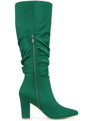 Green Slouchy Pointy Toe Knee High Boots