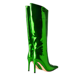 Green Fashion Forward Metallic Knee High Stiletto Boots
