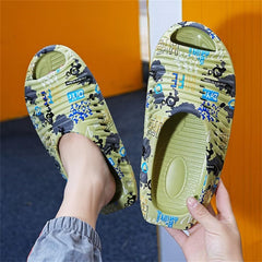 Green Men's Modern Beach Summer Slide Sandals