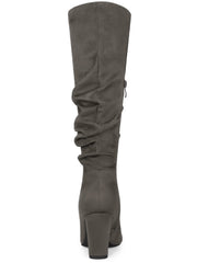 Grey Slouchy Pointy Toe Knee High Boots