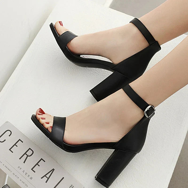 Ankle Straps Women's Sandals Summer Shoes Elegant Peep Toe Block High Heels Sandals Girls Party Shoes Large Size 45 Flip Flops